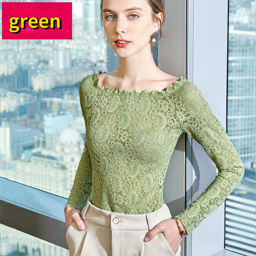 Women Sheer Floral Lace Shirt Pullover Top Long Sleeve Slim Basic Blouse Sexy - Picture 16 of 16