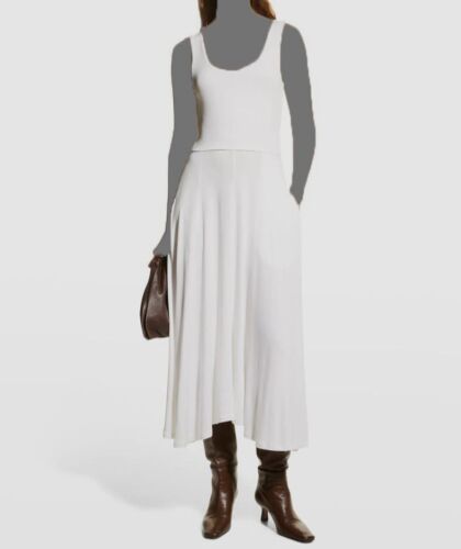 $245 Vince Women's White Sleeveless Square-Neck Midi A-Line Dress Size XS