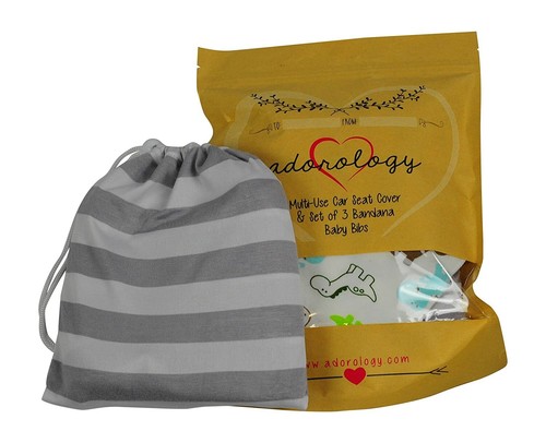 Baby Autositz Baldachin Stillwagen Kinderwagen Bezug grau gestreift Sabber Lätzchen für Jungen - Bild 6 von 6