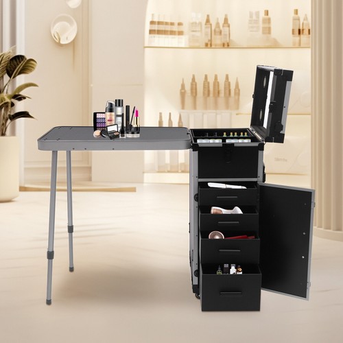 Valigetta treno trucco arrotolabile scatola cosmetica trolley organizer con luce LED e specchio - Foto 20 di 21