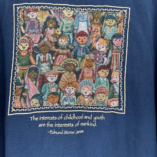 Vintage Children Tapestry Sweatshirt Womens XL Blue USA Made 80s 90s Embroidered - Picture 2 of 9