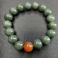 Natural Hetian Jade Jade Cat's Eye 10mm Finely Polished Round Bead Bracelet