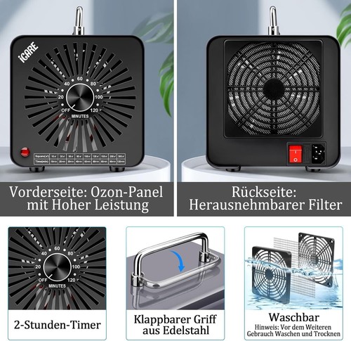 Generador de ozono ICARE 30000 mg/h, ozonizador con temporizador, 300 m², para coche, humo, olor - Imagen 6 de 13