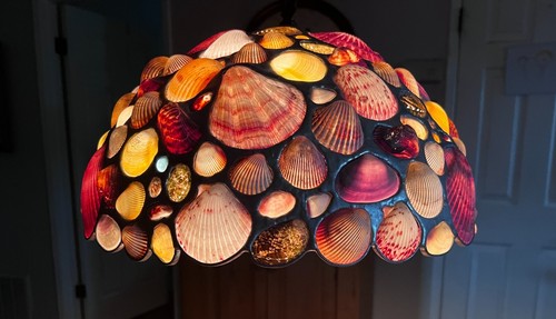 ONE OF A KIND.  Handmade swag sea shell lamp.  Amazing for BEACH HOUSE READ - Picture 1 of 11
