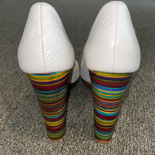 Werner Platform Block Heels Off White Multicolored Striped Heel Size 9 - Picture 8 of 10