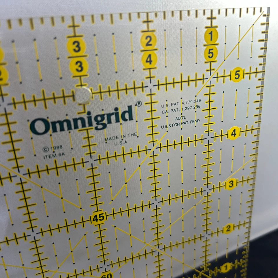 1988 OMNIGRID ITEM 6A MADE IN THE USA 6"x6" SQUARE QUILT RULER - YELLOW LINES - Image 3 of 4