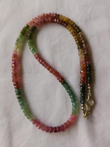 A+ Multi Tourmaline Faceted Rondelle 3-4MM Gemstone Beads Beautiful Necklace 18" - Picture 1 of 16