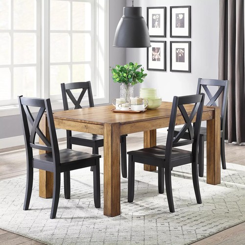 Farmhouse Dining Chairs Set 2 Solid Wood Black French Country Kitchen Cross Back - Picture 19 of 24