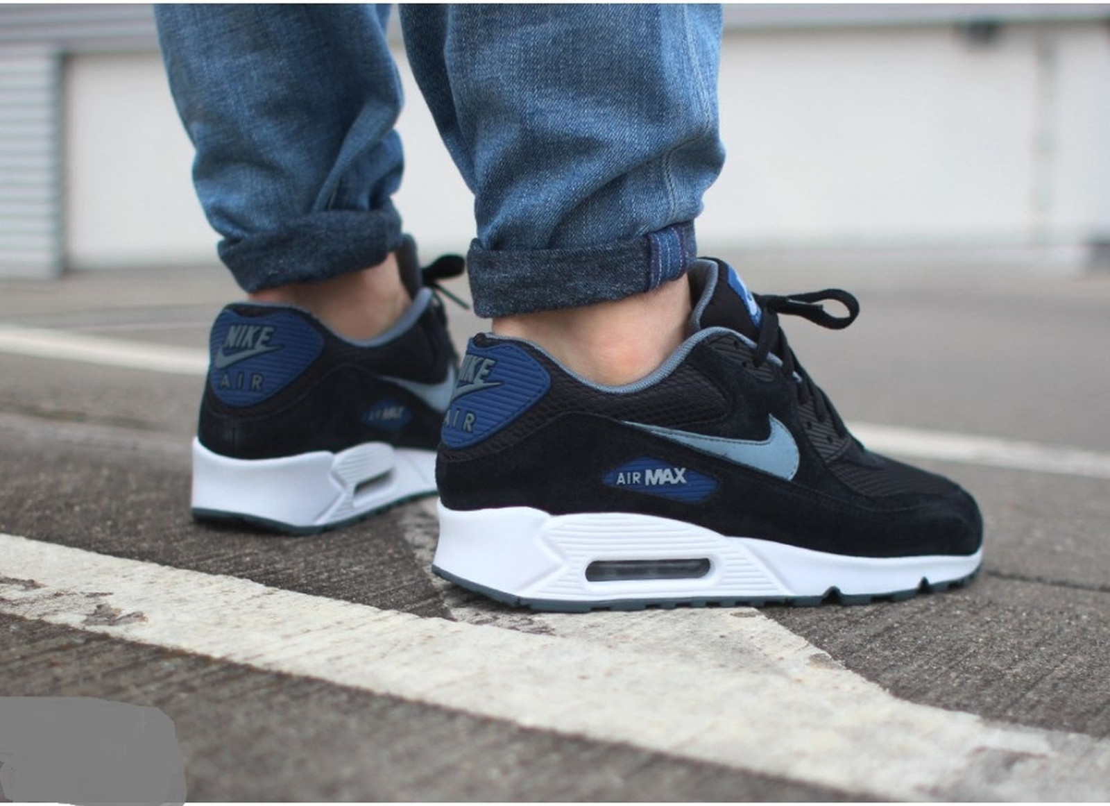 NIKE AIR MAX 90 90 90 ESSENTIAL Mens Size 13 Black Grey- bluee-bluee-Graphite 537384-041 be23e8 NIKE AIR MAX 90 90 90 ESSENTIAL Mens Size 13 Black Grey- bluee-bluee-Graphite 537384-041 be23e8