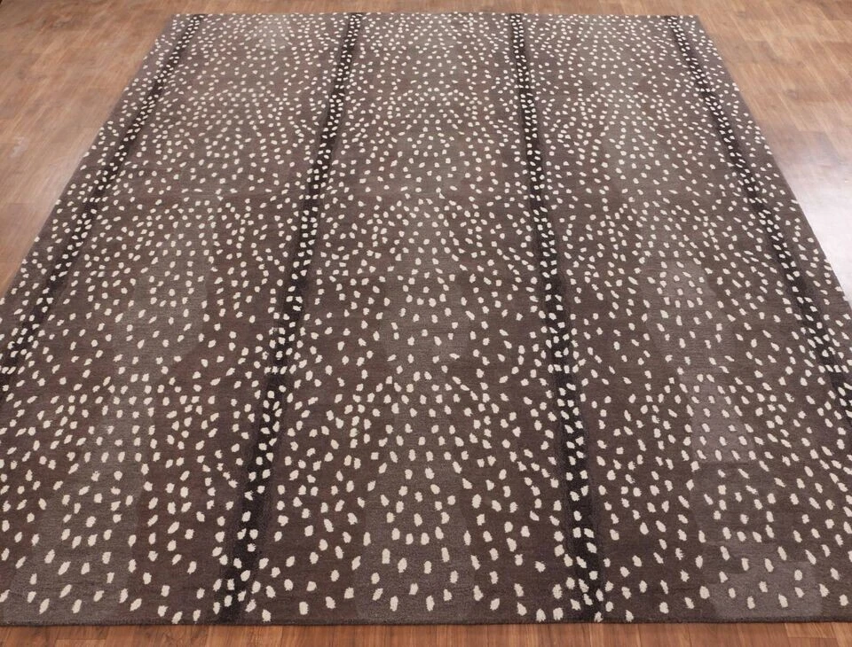 Alfombra Antílope Guepardo Animal Marrón Contemporánea Hecha a Mano Mechonada 100% Lana Foto 3 de 4