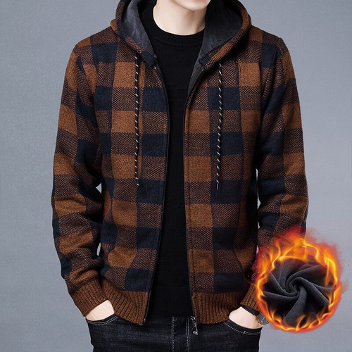 Men's Fleece Thickened Cardigan Knit Sweater / Male Hooded Add Wool Jacket Coat - Bild 13 von 13