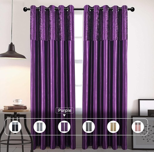 Crushed Velvet Band Curtains PAIR Eyelet Faux Silk Fully Lined Ring Top UK Sizes - Picture 30 of 43