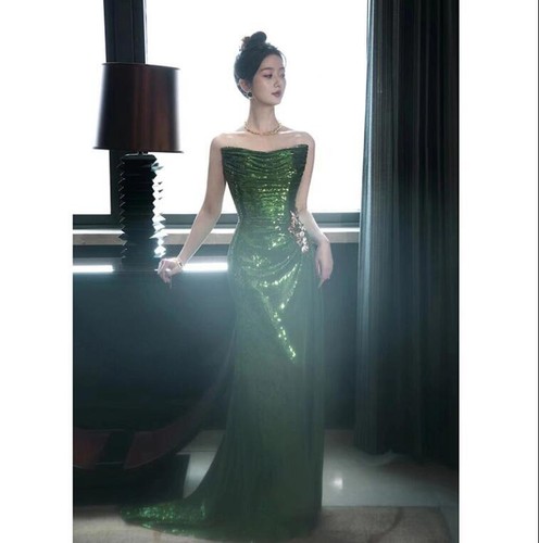 Women's Pretty Sequin Strapless Slit Mermaid Evening Dress Cocktail Prom a343 - Picture 5 of 7