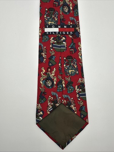 1990s Tommy Hilfiger Lion Crest Vintage Silk Tie Flag Logo Print Royal Necktie - Picture 8 of 8