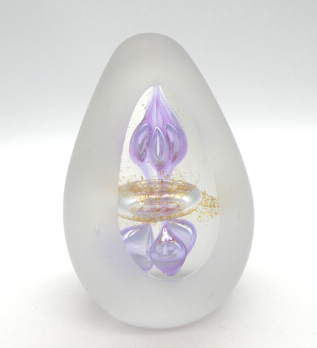 Vintage Art Glass Satin Frosted Egg Shaped Paperweight Purple & Gold Flakes 3.5" - Picture 3 of 15