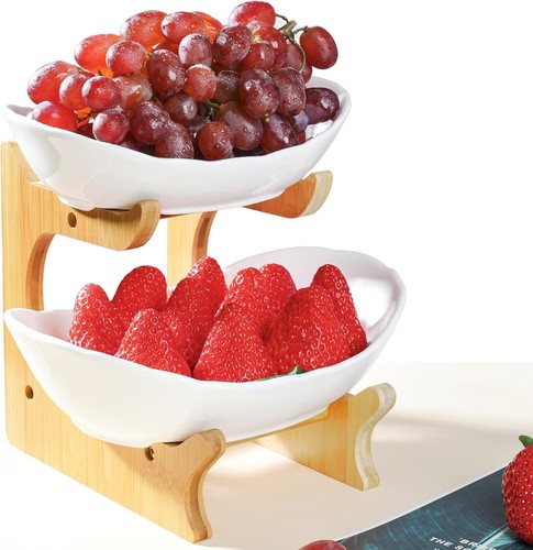 Fruit Bowl for Kitchen Counter - 3 Tier Ceramic Serving Bowls(Dishwasher safe) - Picture 4 of 7