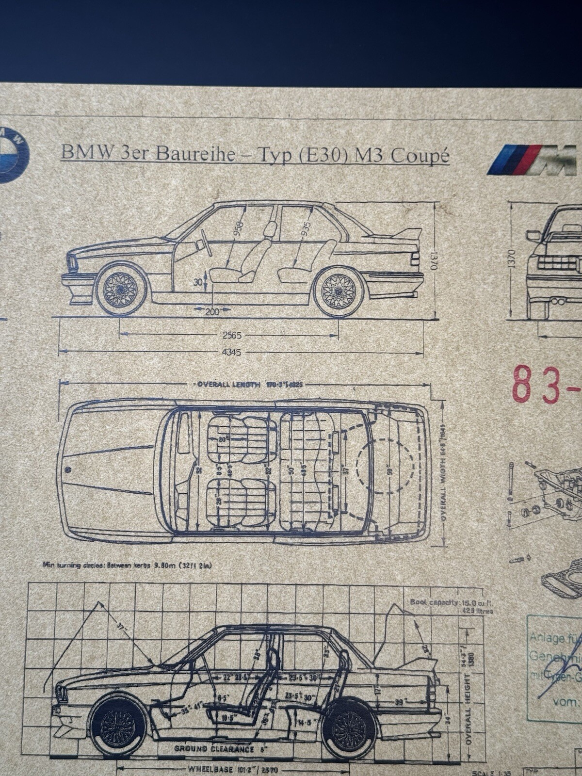 BMW 3er Typ E30 M3 Coupe Wandbild Dekorative Artprints Kunstdrucke Ohne Rahmen