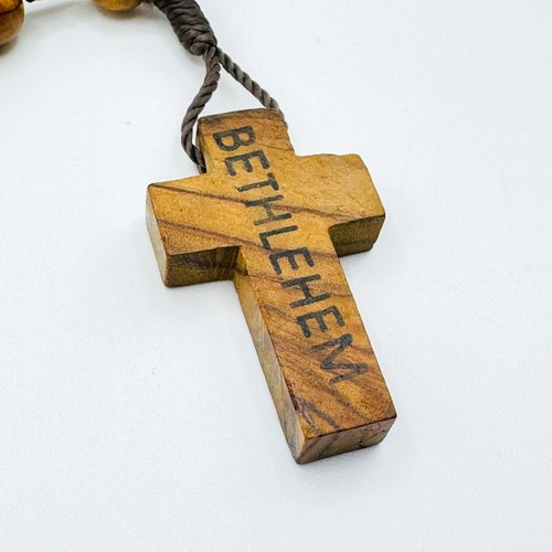 Vintage Olive Wood Rosary Beads Cross Pendant Necklace Bethlehem Catholic - 第 4/8 張圖片