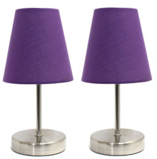 Simple Designs Sand Nickel Mini Basic Table Lamp with Fabric Shade (Set of 2)