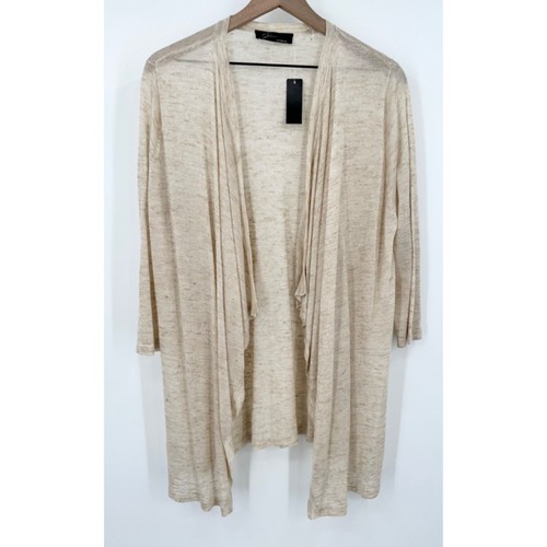 LYN Linen Cardigan Womens 1X Beige Sheer Open Front Lightweight Stretch NWT - Picture 1 of 10