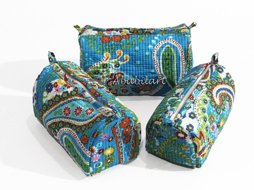 Mix Lot Women's Cotton Quilted One Zipper Toiletry Bags Cosmetic Makeup Storage - Picture 11 of 12