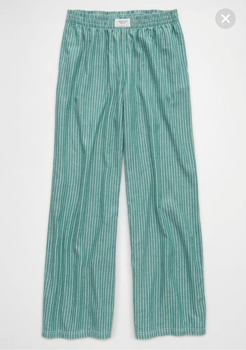 AMERICAN EAGLE AE STRIPED WIDE LEG PAJAMA PANT SIZE XS GREEN - Picture 10 of 12