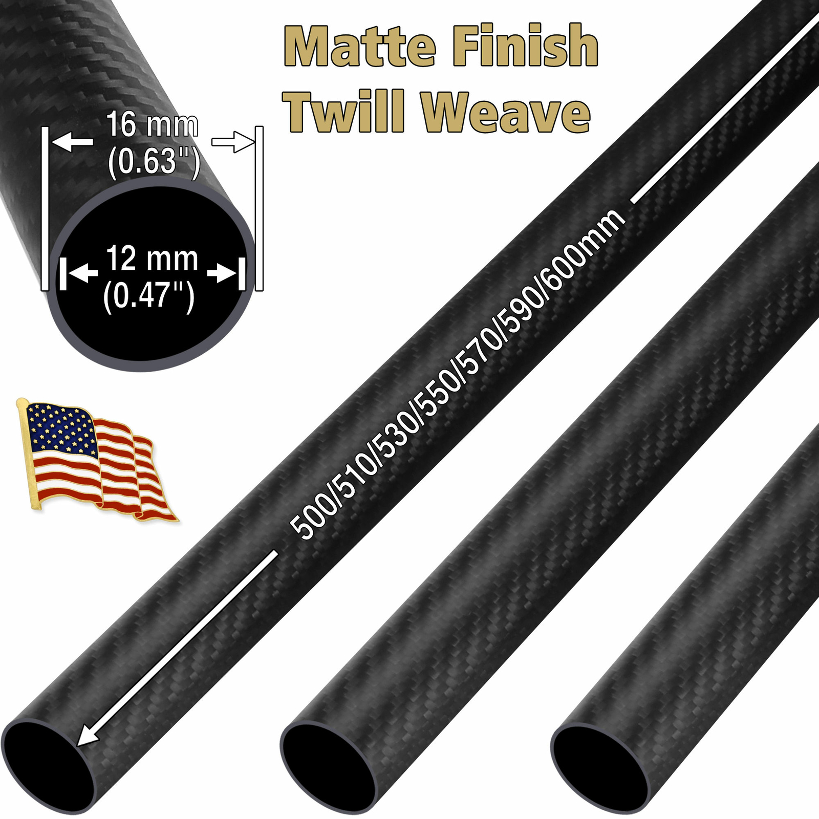 OD 16mm x ID 12mm x 500 520 550 600mm Matte Twill Weave 3K autobon Fiber Tube OD 16mm x ID 12mm x 500 520 550 600mm Matte Twill Weave 3K autobon Fiber Tube punto vendita