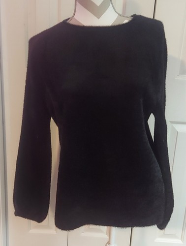 Chelsea & Violet Sweater  Black Fuzzt Soft Fabric V Neck Small  - Picture 1 of 8