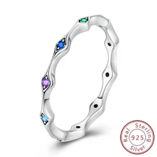 MULA Solid S925 Sterling Silver Ring Colorful AAA CZ Rhombus For Women Jewelry