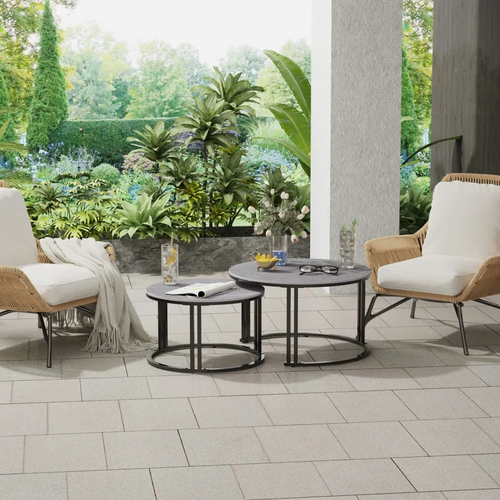 Small Living Room Furniture Table 2 Pack round Marble Nesting Center Coffee Tabl - Picture 6 of 14