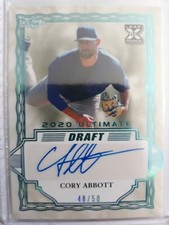 2020 Leaf Ultimate Draft Cory Abbott Rookie RC AUTO Blue /50 SSP Chicago Cubs