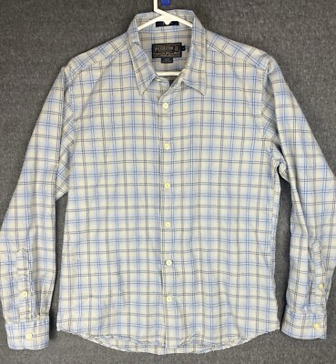 #ad #ad Pendleton Thomas Kay 100% Wool Shirt Mens L Blue Tan Plaid Jasper Button Up