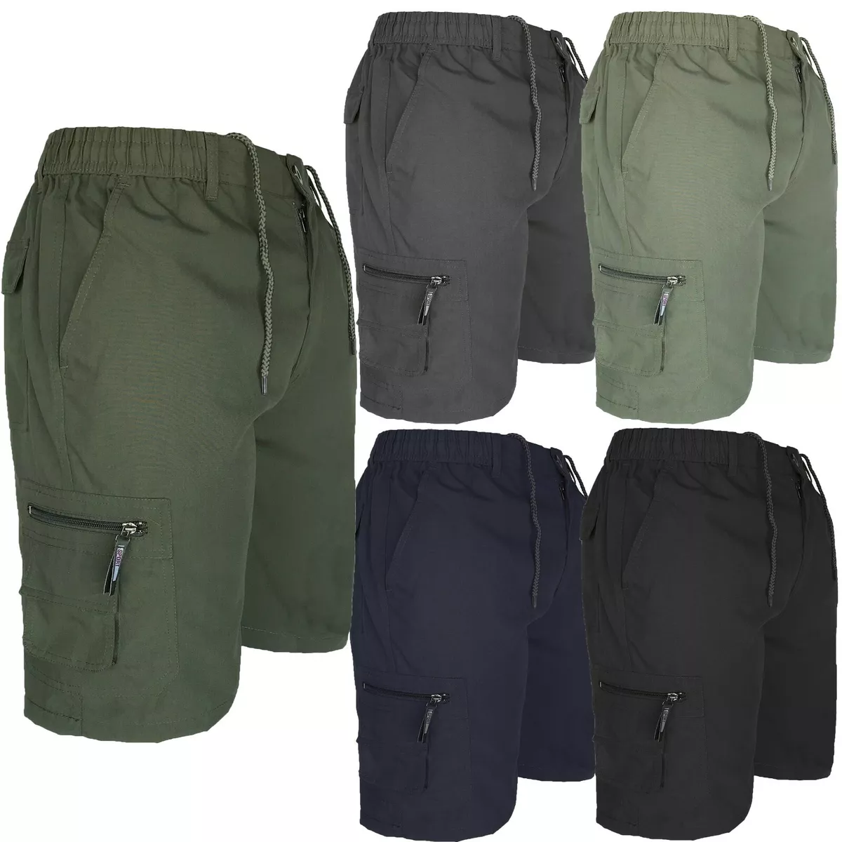 Mens Cargo Shorts Summer Elastic Waist Cargo Pocket M 6XL