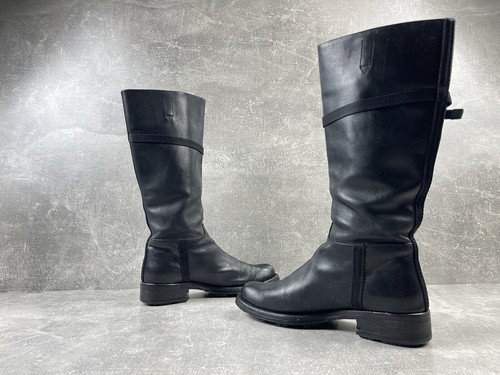 Prada Archives Leather High Biker Black Belted Boots Made in Italy Size 38 - Picture 7 of 18