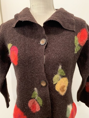 Beautiful Brown Susan Bristol Button Cardigan Mohair Wool Sweater Floral Size L - Picture 3 of 5