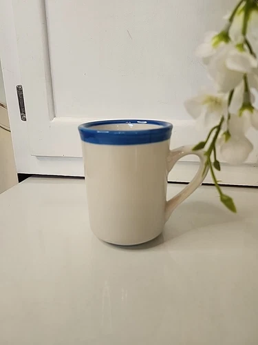 REGO Coffee Mug #C687-SB White With Blue Rim Restaurant Ware Vintage China