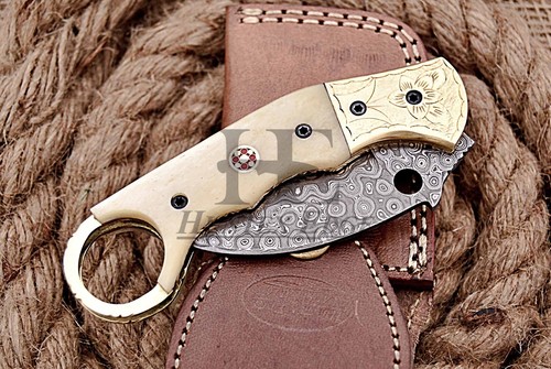 HUNTEX Handmade Damascus Blade, Camel Bone Handle, 110 mm Hunting Karambit Knife - Picture 7 of 7