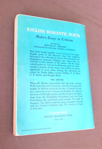 English Romantic Poets: Essays in Criticism ed. by M. H. Abrams (1963, PB) VTG - Picture 9 of 9