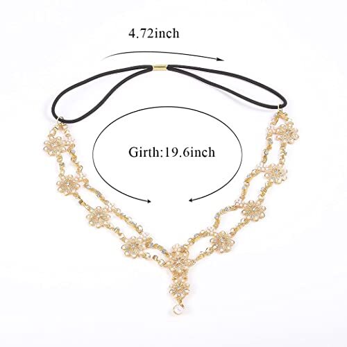 Cadena de cabeza de diamantes de imitación boho oro perla flor cadena de cabello joyería en capas  - Imagen 4 de 7