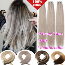 Double Drawn Tape In Human Hair Extensions Real Human Hair 16-24 inch 60 OFF US