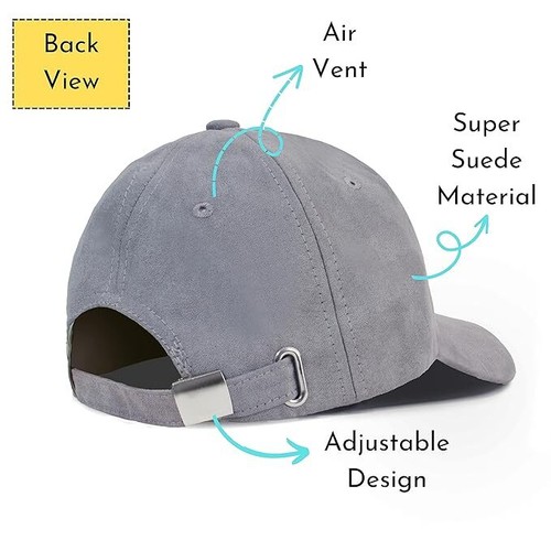 Unisex Faux Suede Baseball Adjustable Cap for Men Women White Pink Yellow grey - Picture 20 of 71