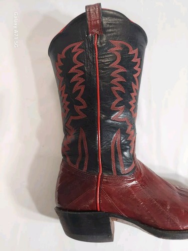 Bona Allen Vintage Hergestellt in den USA Herren Schwarz & Weinrot Leder Cowboystiefel, Größe 8D - Bild 15 von 21