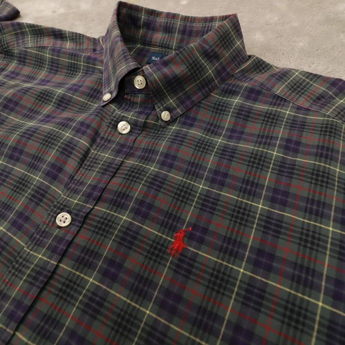 Ralph Lauren Boys Vintage Navy Blue Brown Plaid Button Up Shirt size XL 20 - Picture 3 of 7