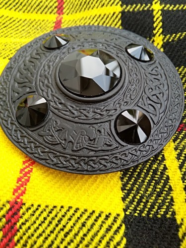 Broche escocés mosca a cuadros con 5 piedras negras en acabado negro mate broche de 4" - Imagen 2 de 4