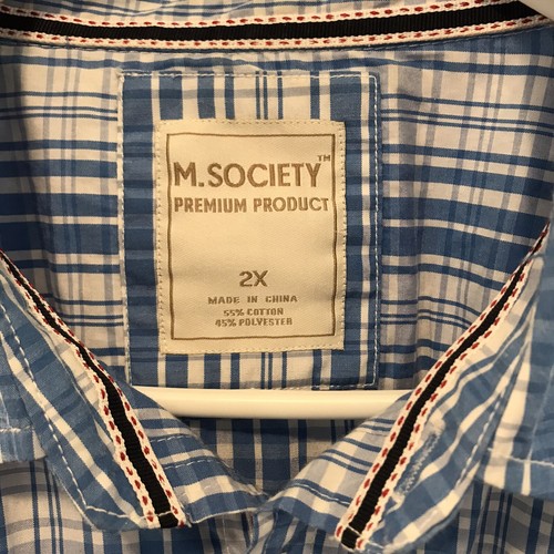 M. Society premium product men's 2X short sleeve button up shirt 2 pockets EUC - Picture 3 of 8