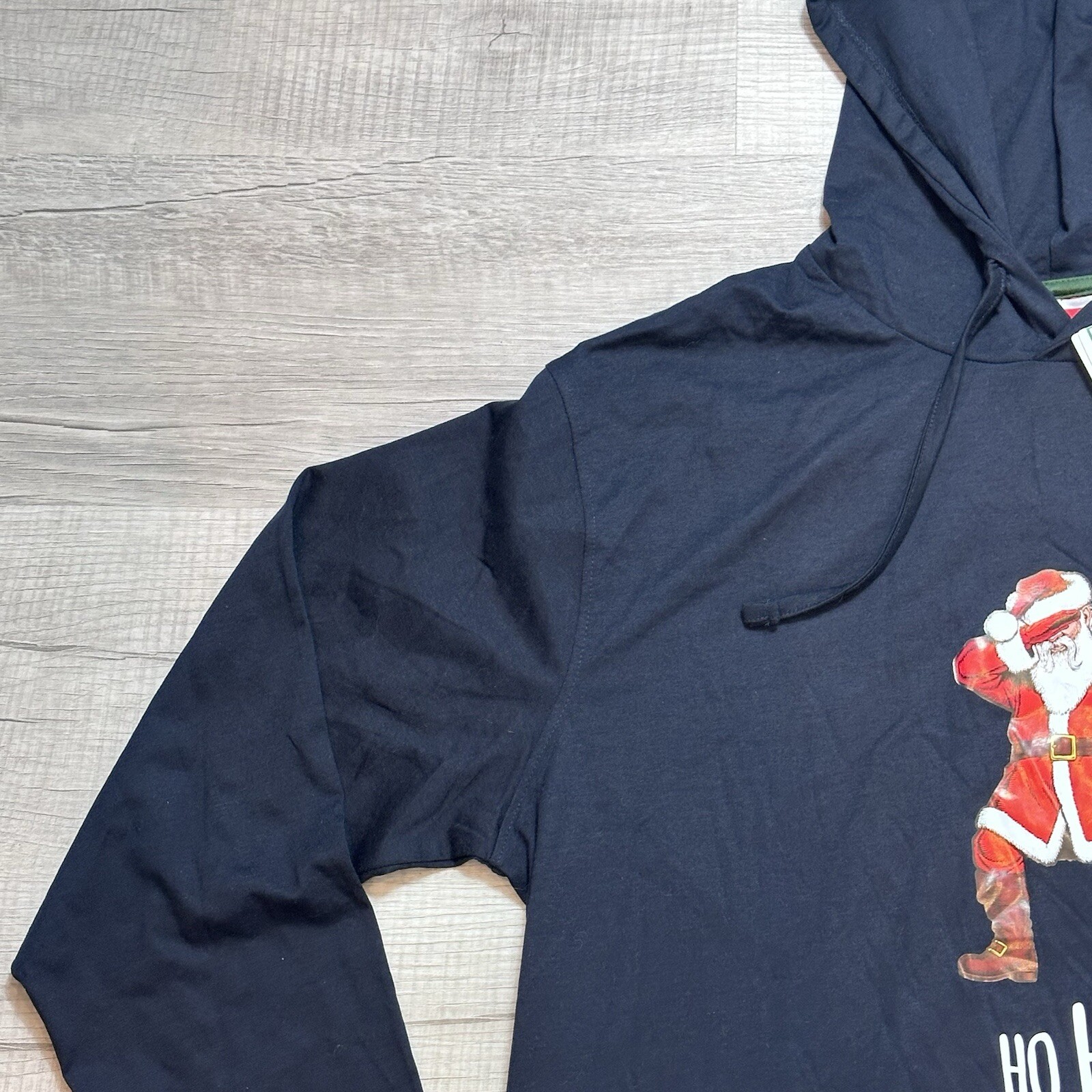Denim And Flower Men's Size XL Navy Blue Hooded Ho Ho Ho Santa Dabbing T-shirt image 6