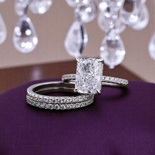 Engagement Ring Set 3 Carat IGI Lab Grown Radiant Cut Diamond Solid 950 Platinum