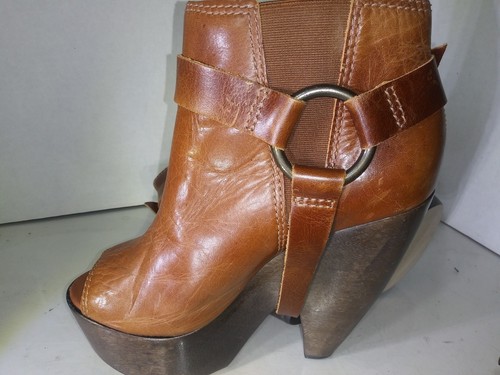 TopShop Top Shop Andi Brown Leather Platform Buckle Pumps Womens Size 9.5 - Picture 9 of 12