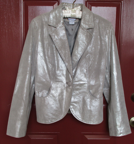 Mythology Blazer Jacket Sz 12 Metallic Gold Pockets 100% Leather Lined EUC
