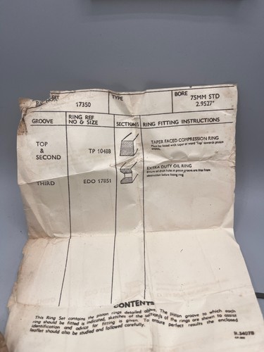 NOS-Hepolite Piston Ring Set BSA 17350 ( Qty 1 set) 75mm STD 2.9527" - Picture 3 of 4